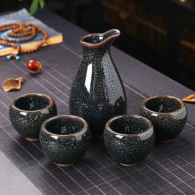 Earth Sake Set – Handmade Tenmoku Ceramic Set – CarvedWare