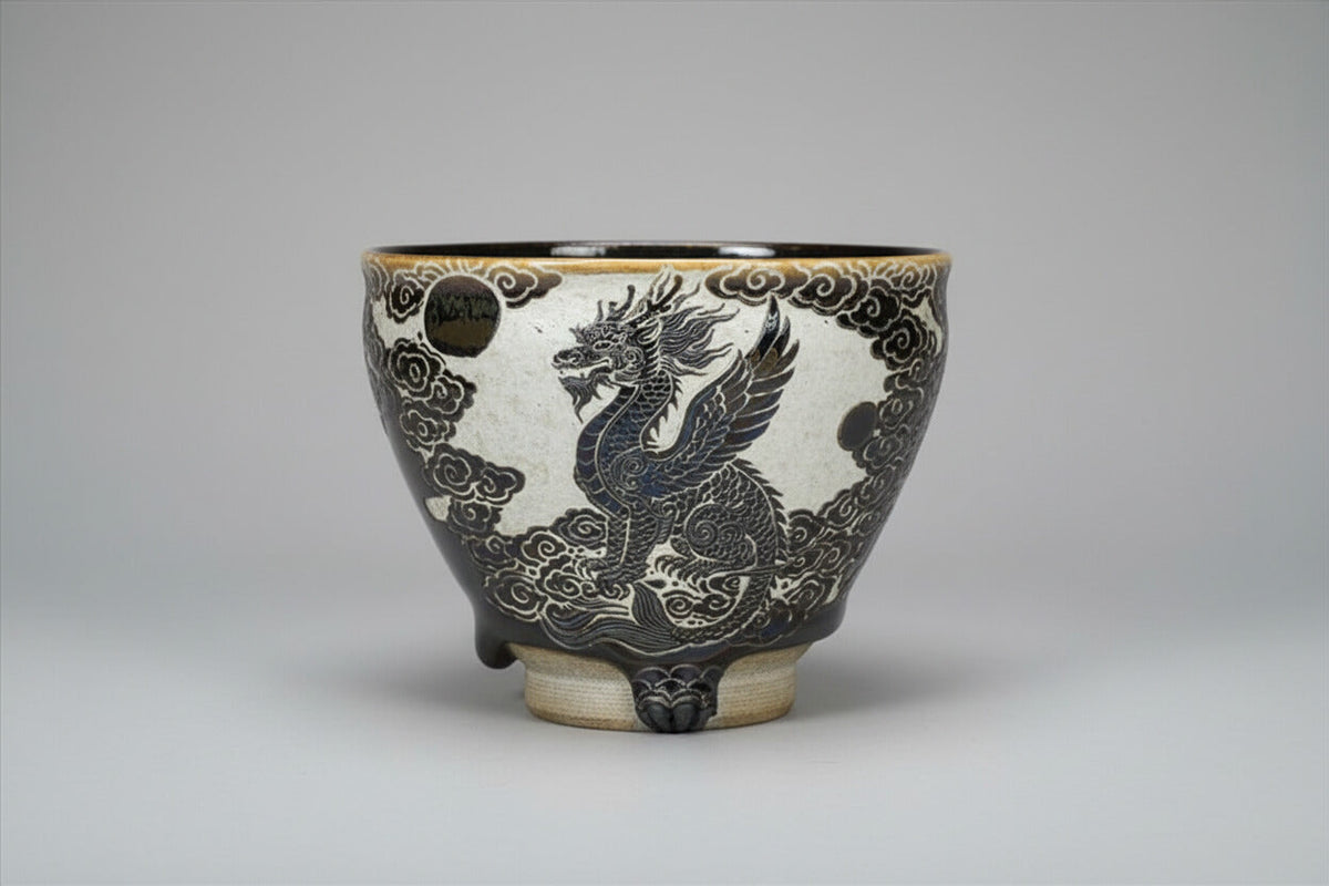 Low-Relief Hand Carved Porcelain Tea Bowl