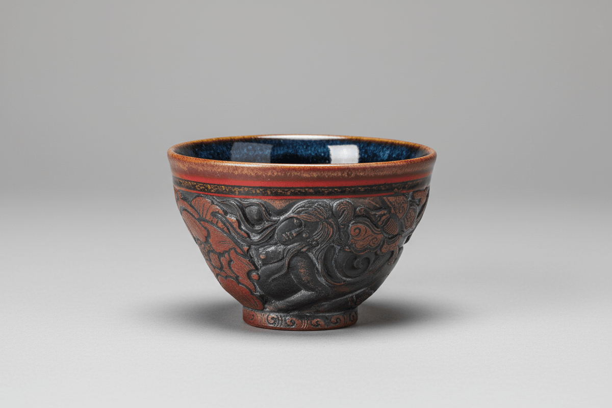 Hand carved porcelain bowl tea cup