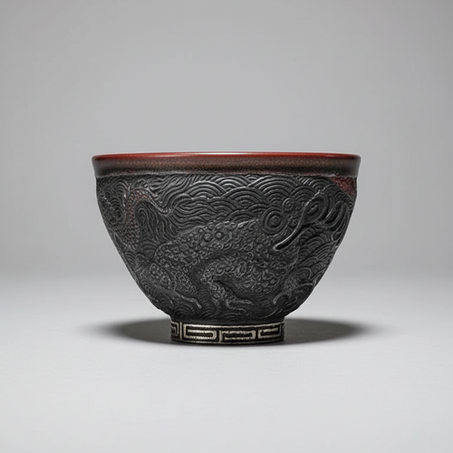 Carved Porcelain Tea Bowl - Dragon