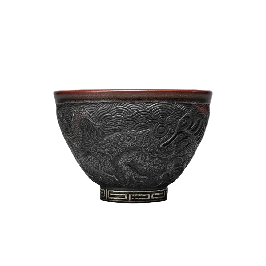 Carved Porcelain Tea Bowl - Dragon