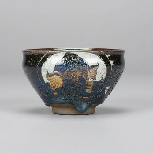 Carved Porcelain Tea Bowl - Elephant