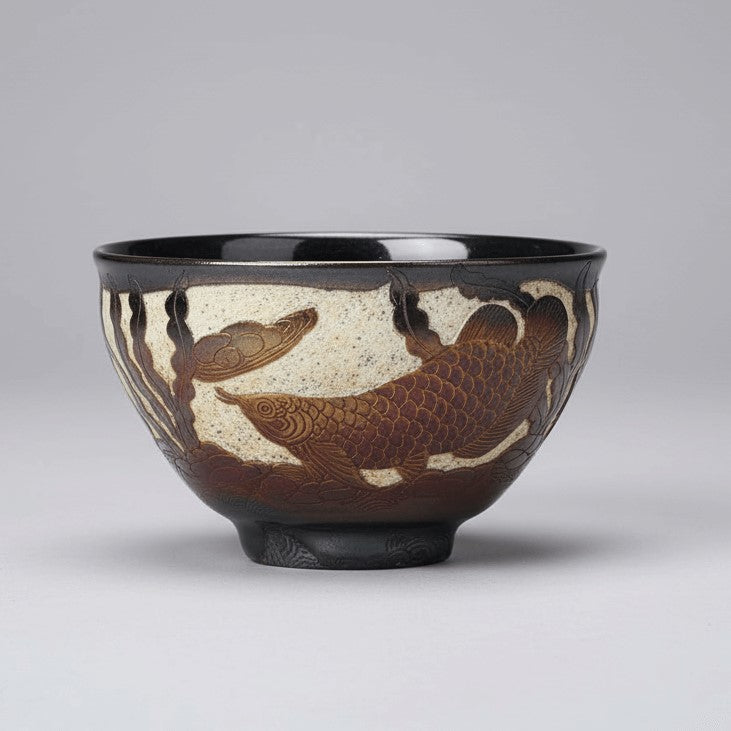 Carved Porcelain Tea Bowl Arowana