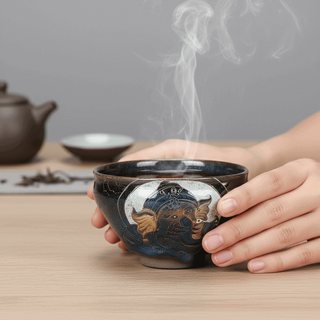 Carved Porcelain Tea Bowl Elephant