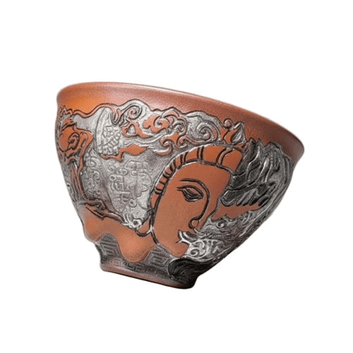 Carved Porcelain Tea Cup Half Buddha Whole Self