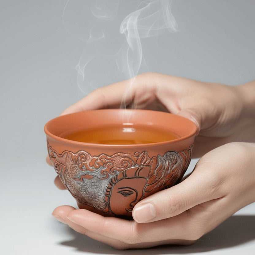 Carved Porcelain Tea Cup Half Buddha Whole Self