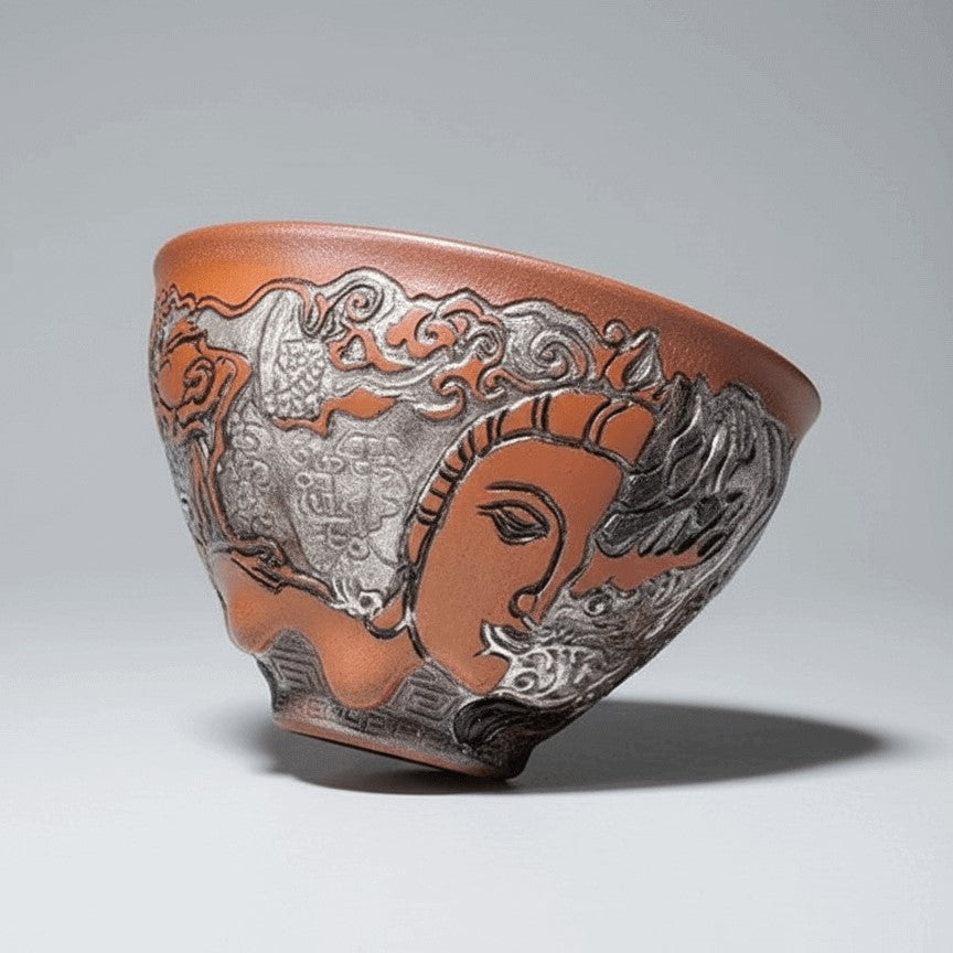 Carved Porcelain Tea Cup Half Buddha Whole Self