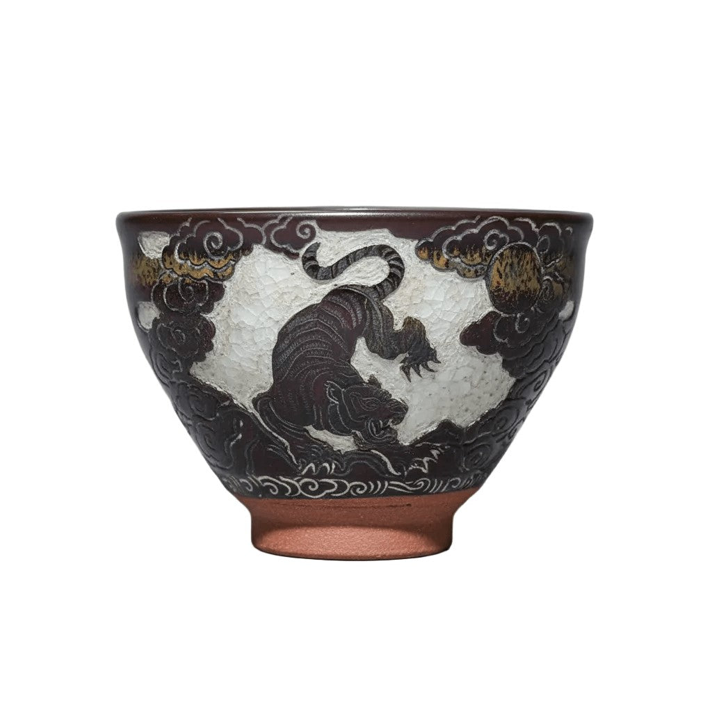Carving on Porcelain Tea Bowl Tiger
