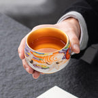colorful cranes golden tenmoku ware tea cups