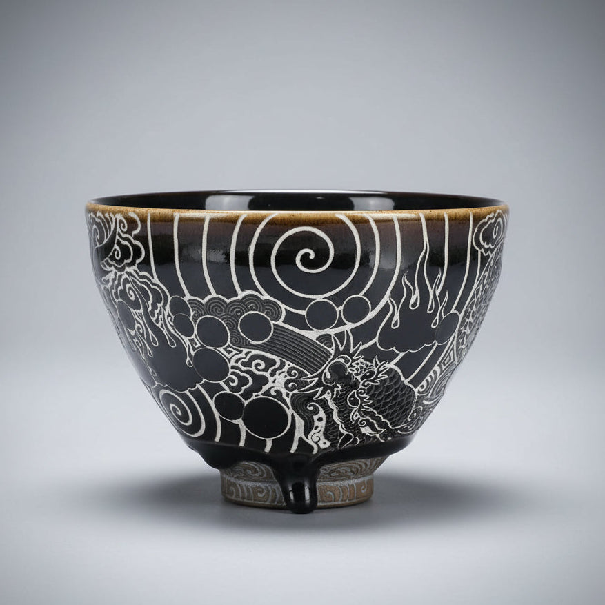 Hand Carved Ceramic Tea Bowl -Dragon
