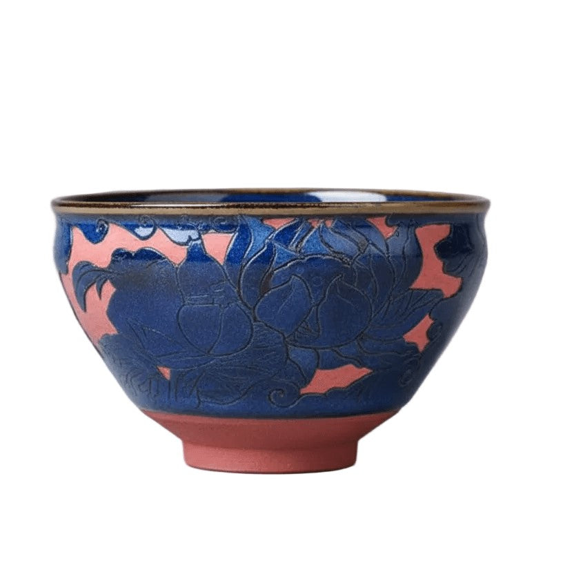 Hand-Carved Porcelain Tea Bowl Frog in Serene Freedom