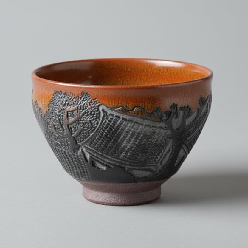 Hand Carved Porcelain Tea Cup Countryside Cottages