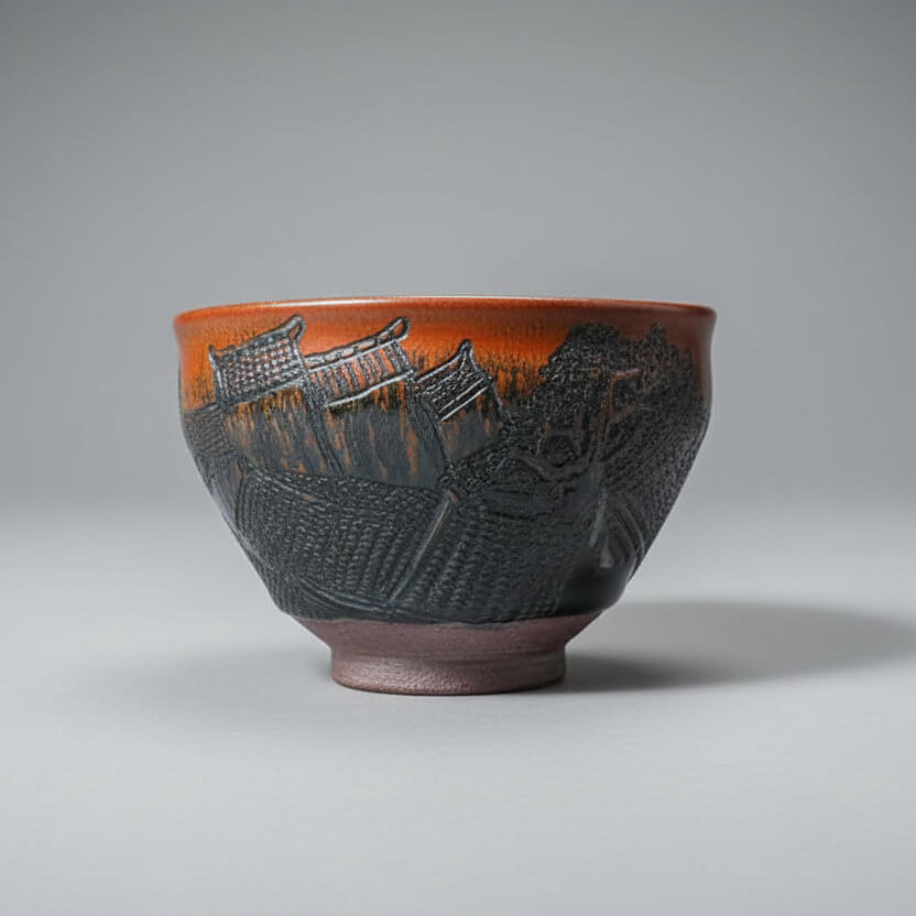 Hand Carved Porcelain Tea Cup Countryside Cottages