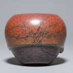 Hand Carved Porcelain Tea Cup Red Plum Blossoms