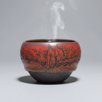 Hand Carved Porcelain Tea Cup Red Plum Blossoms