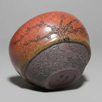 Hand Carved Porcelain Tea Cup Red Plum Blossoms