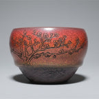 Hand Carved Porcelain Tea Cup Red Plum Blossoms