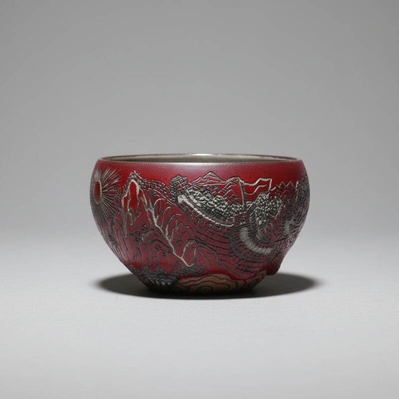Hand-Carved Porcelain Tea Bowl -Great Wall