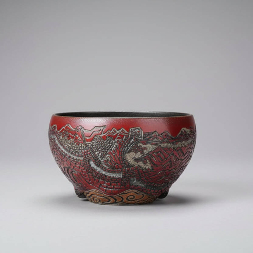 Hand-Carved Porcelain Tea Bowl -Great Wall
