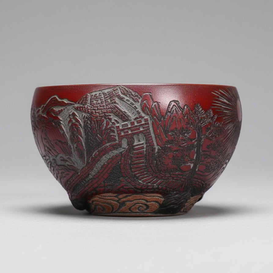 Hand-Carved Porcelain Tea Bowl -Great Wall
