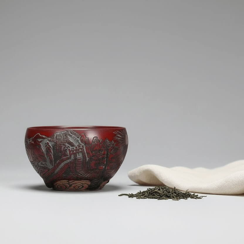 Hand-Carved Porcelain Tea Bowl Great Wall