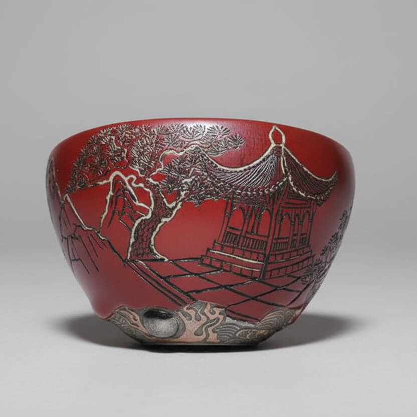 Hand-Carved Porcelain Tea Bowl -Toast to the Moon