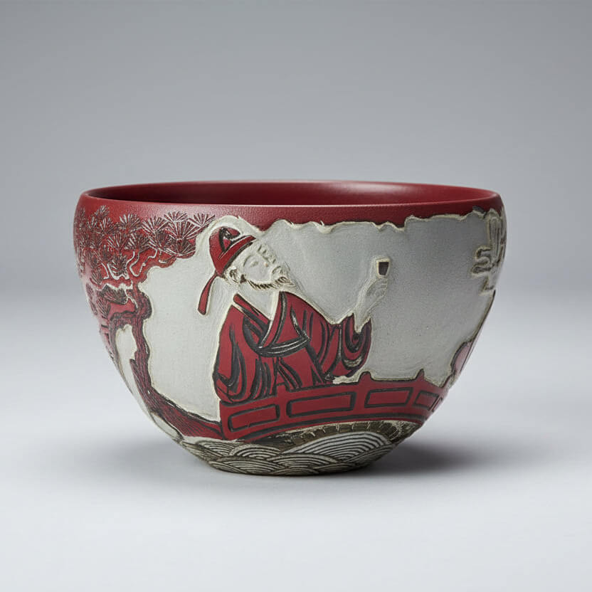 Hand-Carved Porcelain Tea Bowl -Toast to the Moon