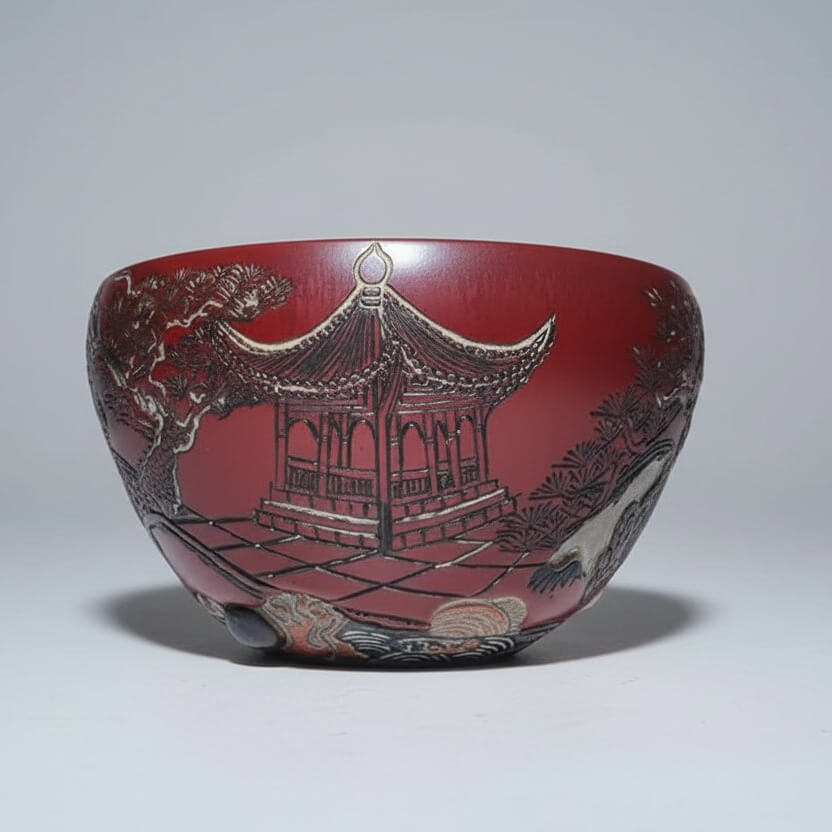 Hand-Carved Porcelain Tea Bowl -Toast to the Moon