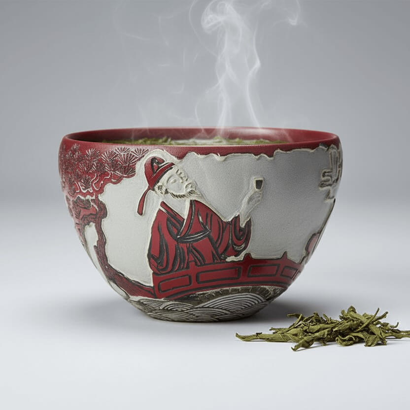 Hand-Carved Porcelain Tea Bowl Toast to the Moon