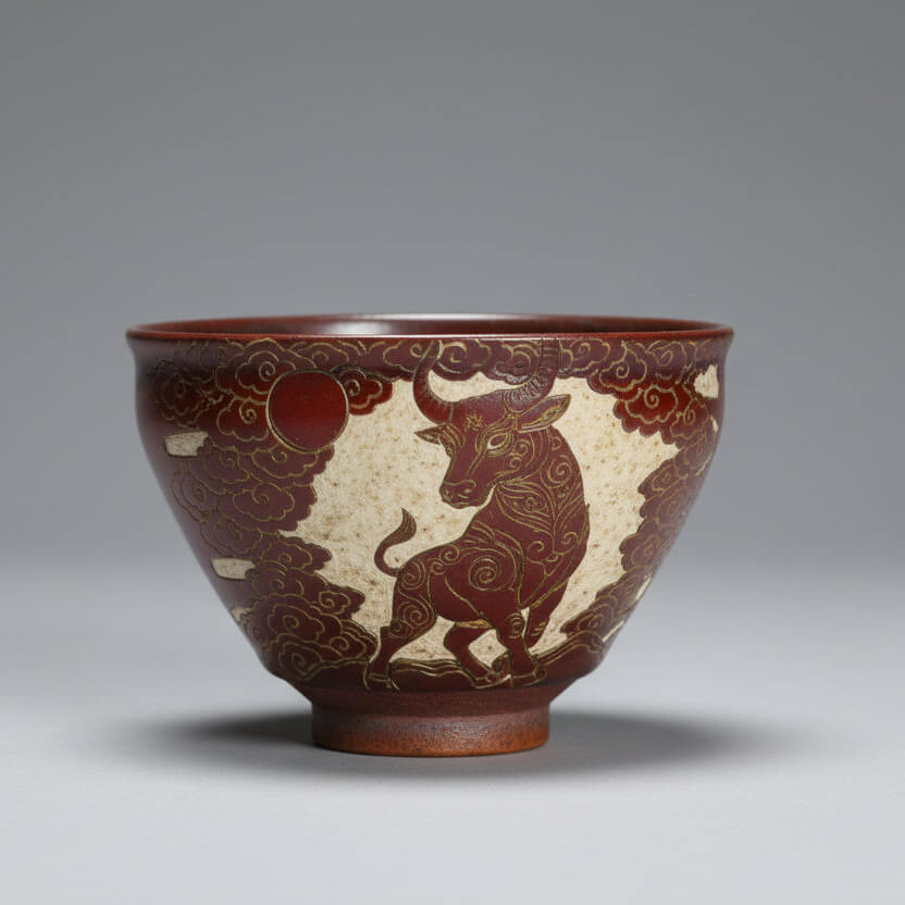 Hand Carved Ceramic Decorative Bowl Bull OX