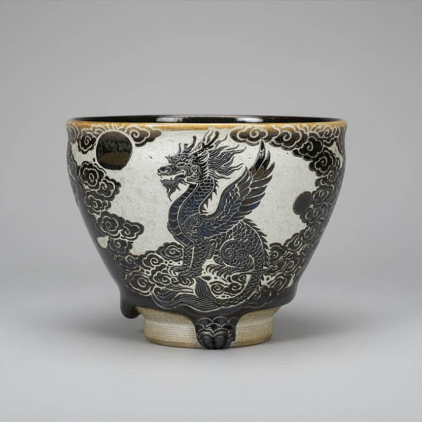 Hand Carved Porcelain Tea Cup Fly Dragon