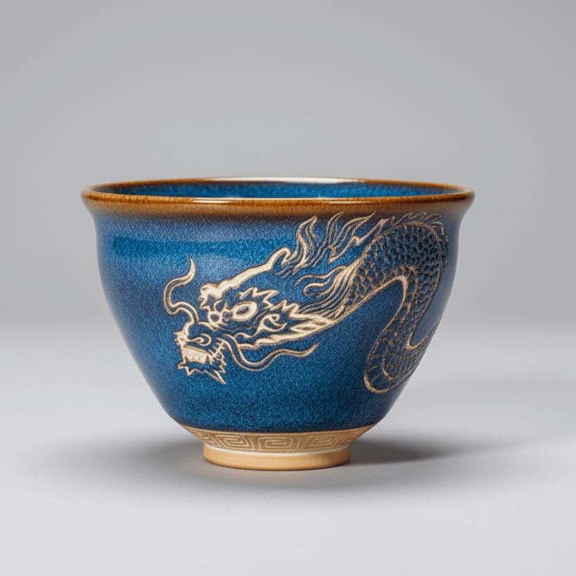 Hand Carved Ceramic Bowl Dragon