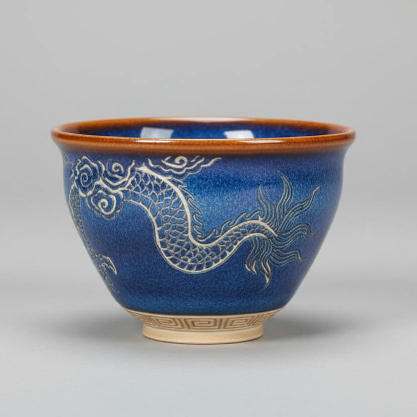 Hand Carved Ceramic Bowl -Dragon