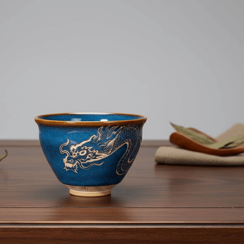Hand Carved Ceramic Bowl Dragon