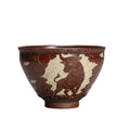 Hand Carved Ceramic Decorative Red Bowl Bull