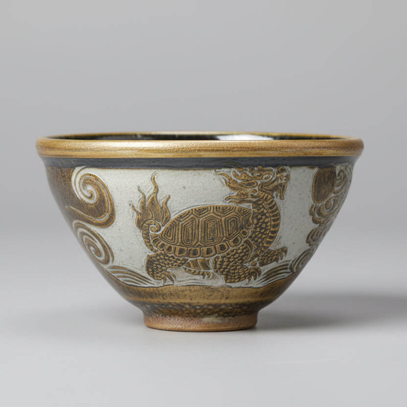 Hand Carved Ceramic Decorative Bowl Dragon Turtle
