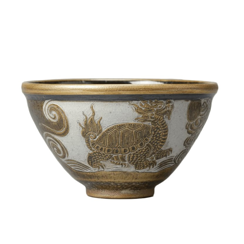 Hand Carved Ceramic Decorative Bowl Dragon Turtle