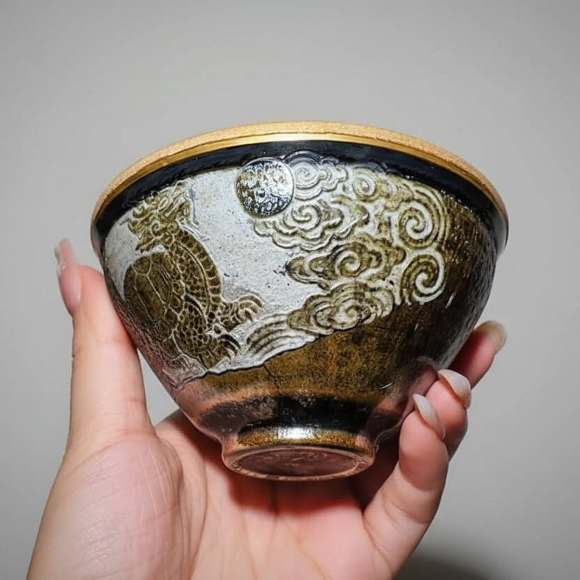 Hand Carved Ceramic Decorative Bowl Dragon Turtle
