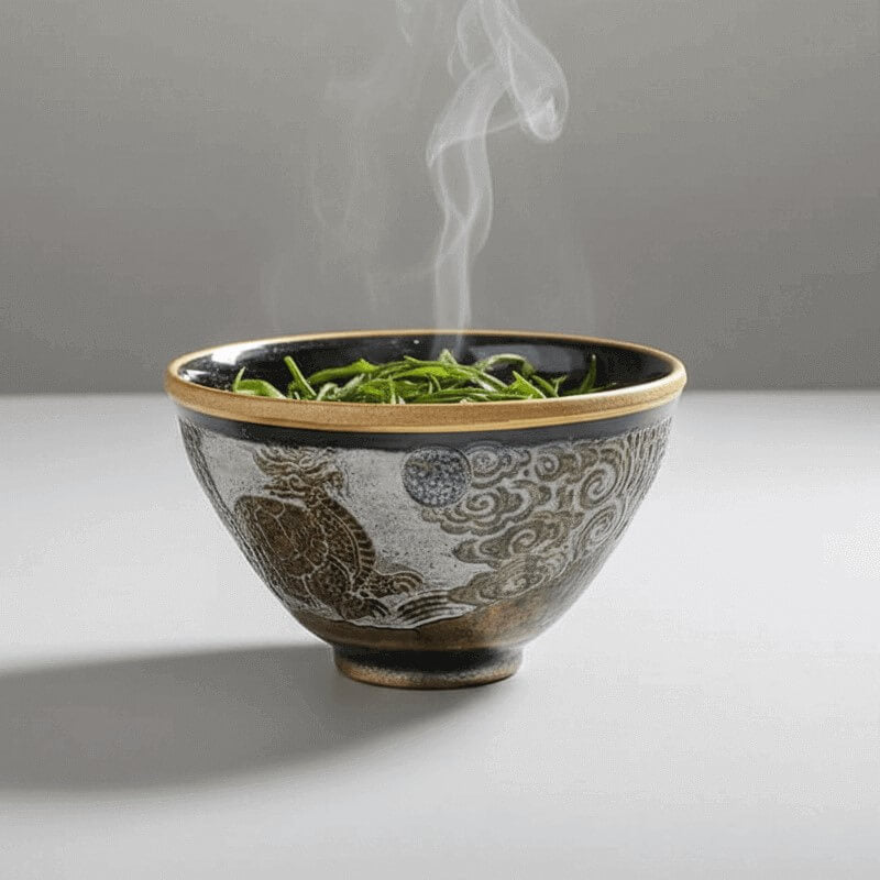 Hand Carved Ceramic Decorative Bowl Dragon Turtle