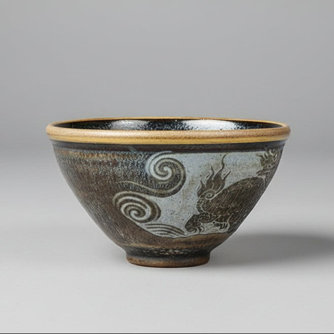 Hand Carved Ceramic Decorative Bowl Dragon Turtle