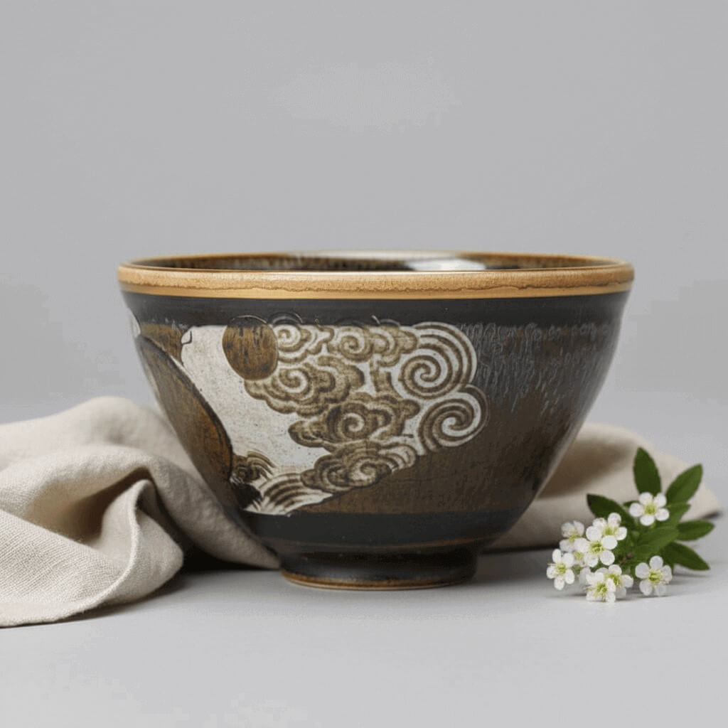 Hand Carved Ceramic Decorative Bowl Dragon Turtle