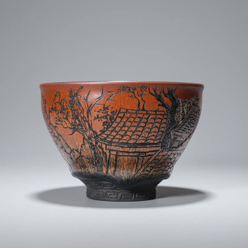 Hand Carved Ceramic Decorative Bowl -Village Life