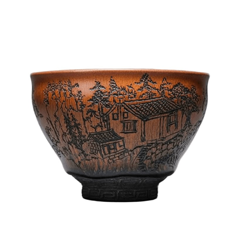 Hand Carved Ceramic Decorative Bowl Village Life