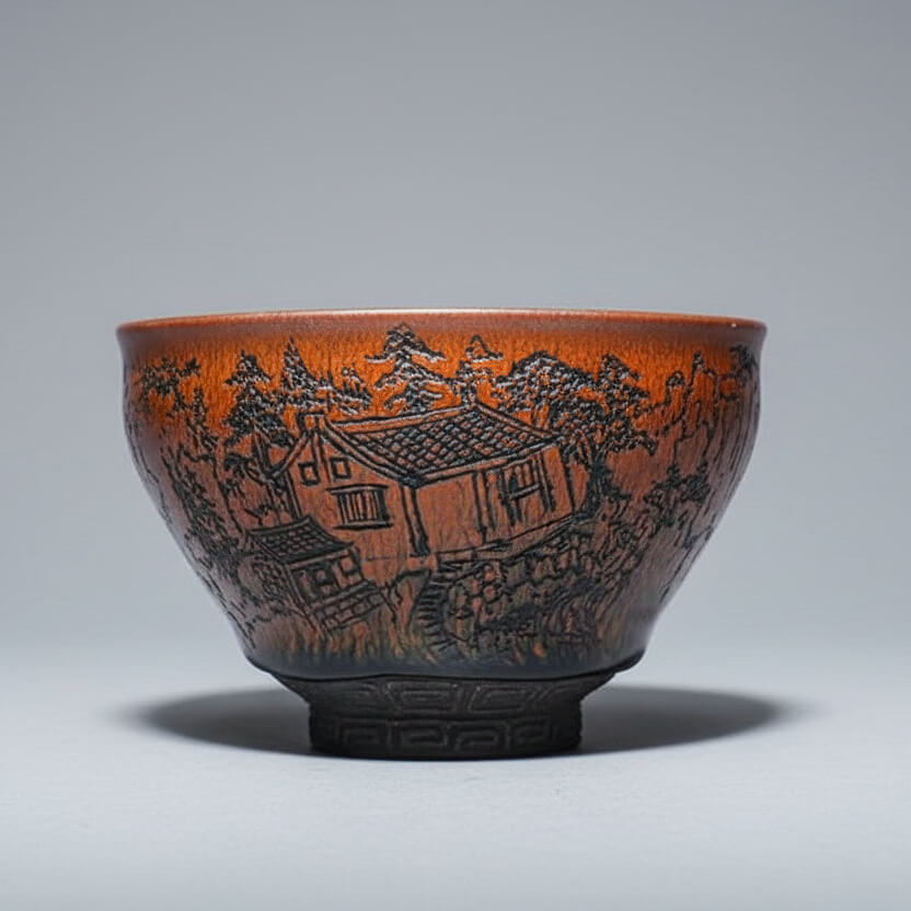 Hand Carved Ceramic Decorative Bowl -Village Life