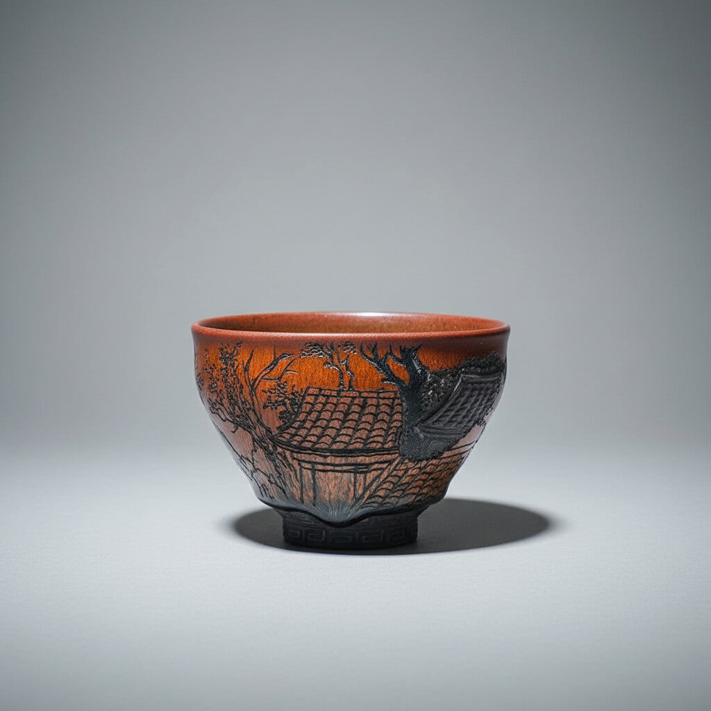 Hand Carved Ceramic Decorative Bowl -Village Life
