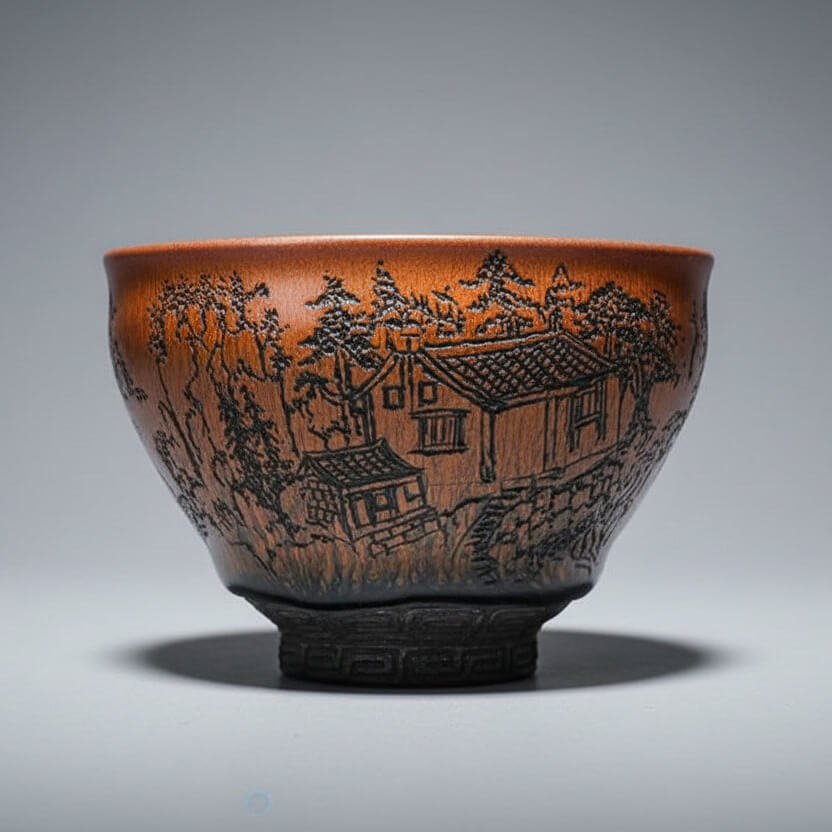 Hand Carved Ceramic Decorative Bowl -Village Life