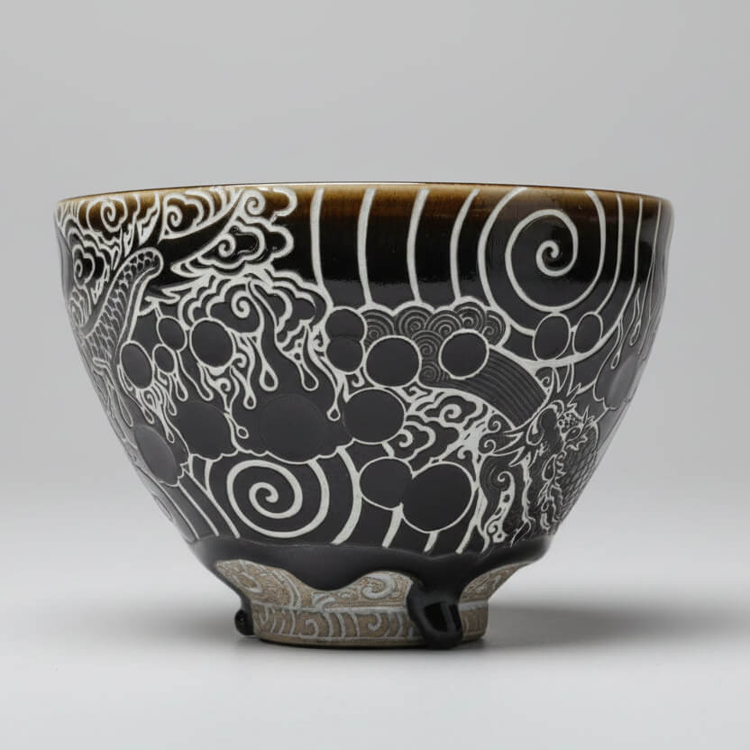 Hand Carved Ceramic Tea Bowl -Dragon