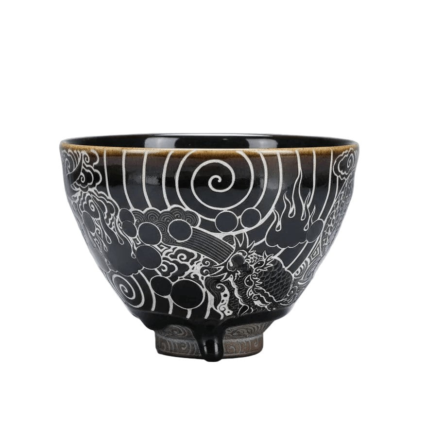 Hand Carved Ceramic Tea Bowl Dragon