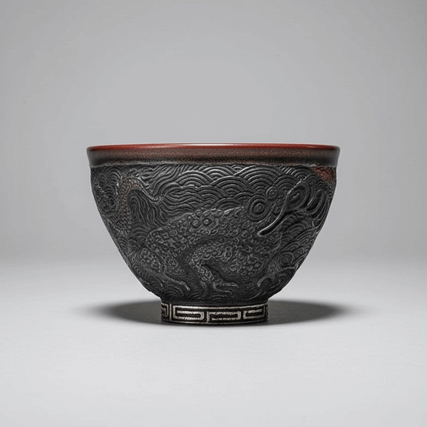Hand Carved Porcelain Tea Bowl Dragon