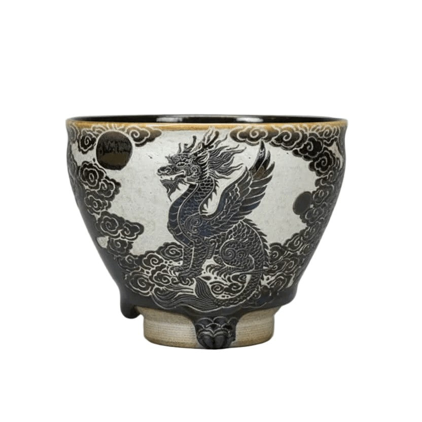 Hand Carved Porcelain Tea Cup Fly Dragon